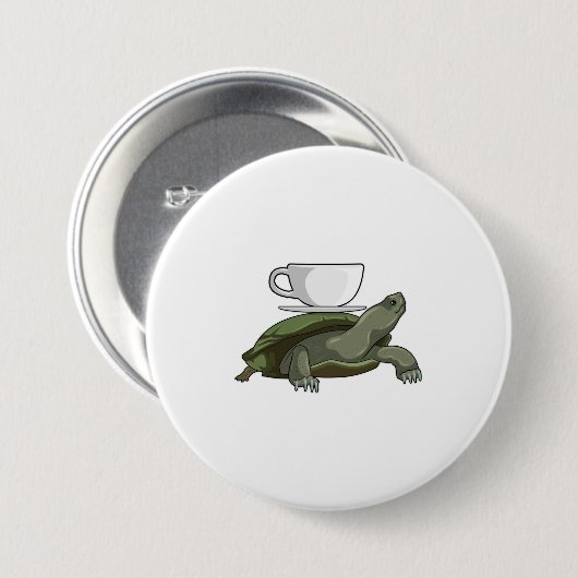 Schildpad met Teacup Ronde Button 7,6 Cm (Voorkant /achterkant)