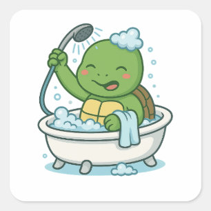 Schildpad neemt een bad vierkante sticker