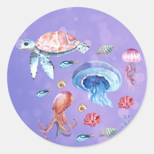 schildpad Octopus Jellyfish Swimming Ronde Sticker