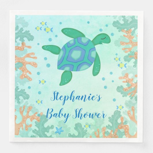 Schildpad onder het Baby shower Zee Servet (Voorkant)