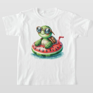 Schildpad Op Een Drijvende Watermeloen T-shirt