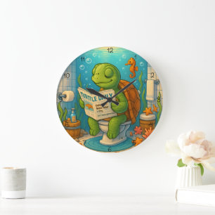 Schildpad op het toilet lezen grote klok
