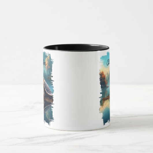 Schildpad op Log Lake Reflection Mok (Midden)