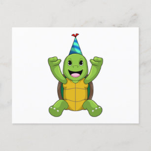 Schildpad op verjaardag met feesthoed briefkaart