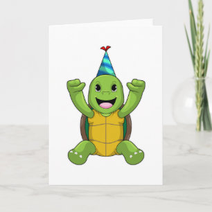 Schildpad op verjaardag met feesthoed kaart
