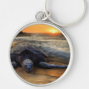 schildpad op zonsondergang sleutelhanger