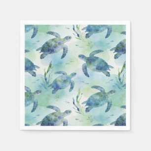 Schildpad Papieren Servetten, Watercolor Zeeschild Servet