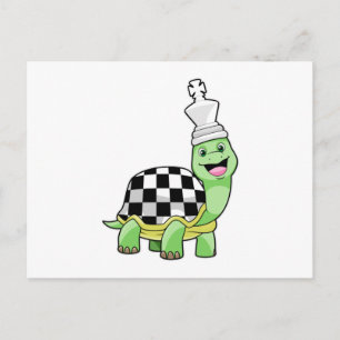 Schildpad schaakt met schaakbord en Koning Briefkaart