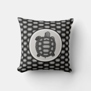Schildpad & Schelp Patroon in Zilver Grijs & Zwart Kussen