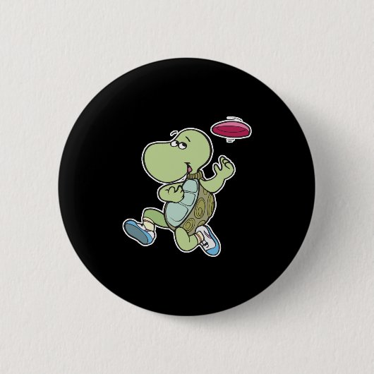 schildpad speelt frisbee ronde button 5,7 cm (Voorkant)