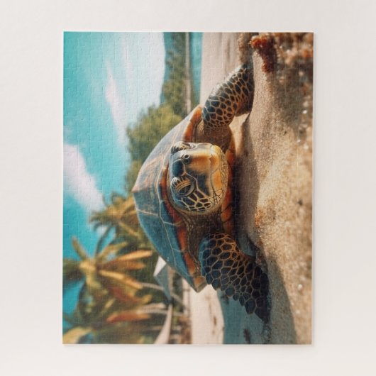 Schildpad Strand Zand Tropische Palm Trees Oceaan  Legpuzzel (Verticaal)