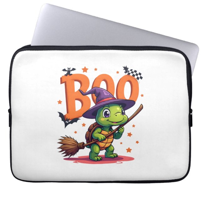 Schildpad Tortoise Boo Witch Trick or treat Hallow Laptop Sleeve (Voorkant)