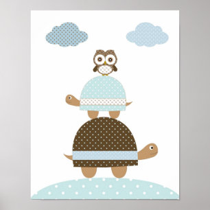 Schildpad uil baby jongen kinderkamer kunst poster