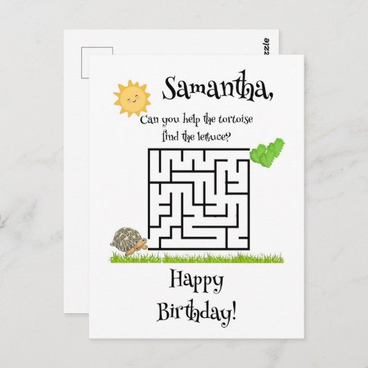 Schildpad vindt de sla, verjaardagsdoolhof ansicht briefkaart (Voorkant / Achterkant)