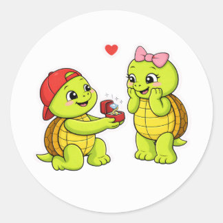 Schildpad voorstel met verlovingsring ronde sticker