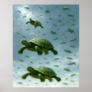 Schildpad Wall Art, Happy Turtle in the Rain Art Poster