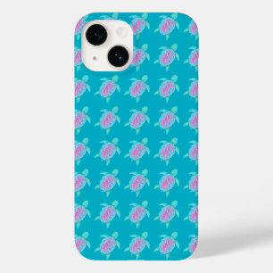 Schildpad waterverf kunst gepatterd aqua roze Case-Mate iPhone 14 hoesje