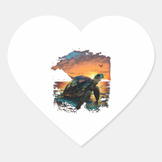 Schildpad Zee oceaan kust tropische strand zonsond Hart Sticker