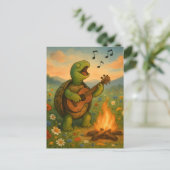 Schildpad zingt bij een kampvuur briefkaart (Staand voorkant)
