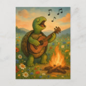 Schildpad zingt bij een kampvuur briefkaart (Voorkant)