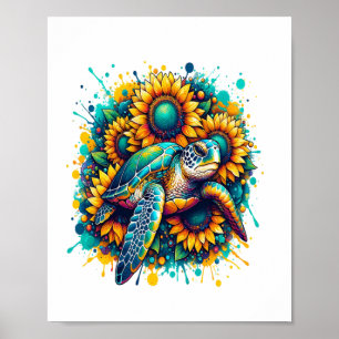 Schildpad Zonnebloem Poster