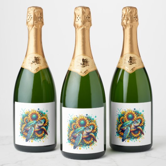 Schildpad Zonnebloem Sparkling Wijnetiket (Flessen)