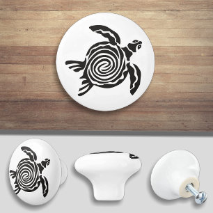 Schildpad Zwart-Wit Silhouet Keramische Knop