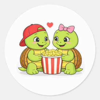Schildpadden die samen een filmavond genieten ronde sticker