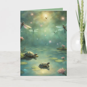 Schildpadden en Libellen op een vijver Verjaardag Kaart