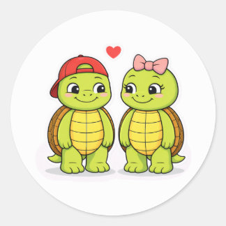 Schildpadden met liefdeshartillustratie ronde sticker