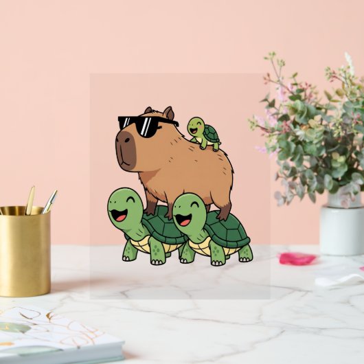 Schildpadden rijden Capybara, Grappig Capybara Acryl Bord (Huwelijk)