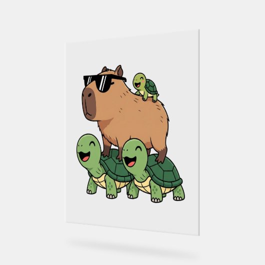 Schildpadden rijden Capybara, Grappig Capybara Acryl Bord (Hoek)