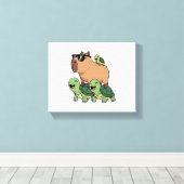 Schildpadden rijden Capybara, Grappig Capybara Canvas Afdruk (Insitu (Houten vloer))