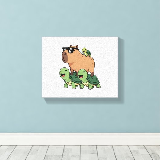 Schildpadden rijden Capybara, Grappig Capybara Canvas Afdruk (Insitu (Houten vloer))