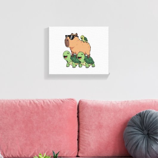 Schildpadden rijden Capybara, Grappig Capybara Canvas Afdruk (Insitu (Woonkamer))