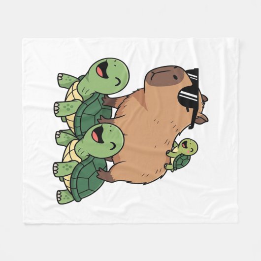 Schildpadden rijden Capybara, Grappig Capybara Fleece Deken (Voorkant (Horizontaal))