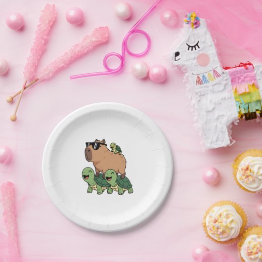Schildpadden rijden Capybara, Grappig Capybara Papieren Bordje (Feest)
