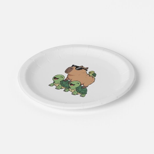 Schildpadden rijden Capybara, Grappig Capybara Papieren Bordje (Gekanteld)