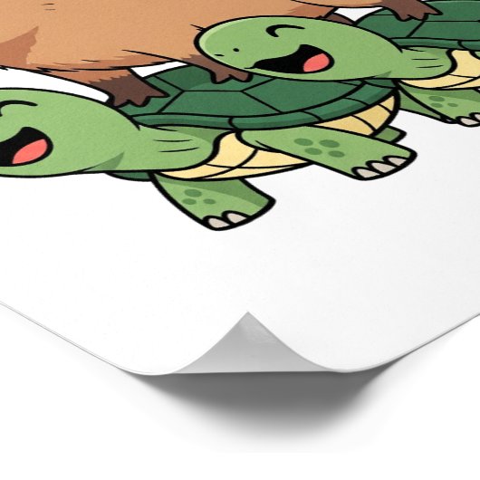 Schildpadden rijden Capybara, Grappig Capybara Poster (Hoek)