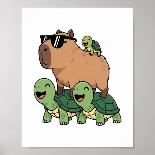 Schildpadden rijden Capybara, Grappig Capybara Poster (Voorkant)