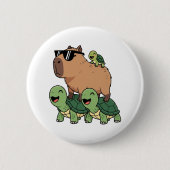 Schildpadden rijden Capybara, Grappig Capybara Ronde Button 5,7 Cm (Voorkant)