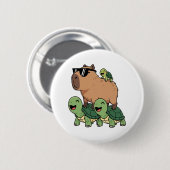 Schildpadden rijden Capybara, Grappig Capybara Ronde Button 5,7 Cm (Voorkant /achterkant)
