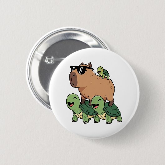 Schildpadden rijden Capybara, Grappig Capybara Ronde Button 5,7 Cm (Voorkant /achterkant)
