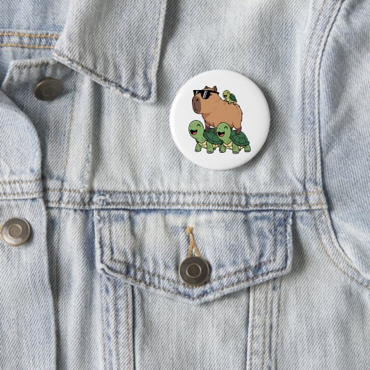 Schildpadden rijden Capybara, Grappig Capybara Ronde Button 5,7 Cm (In situ)
