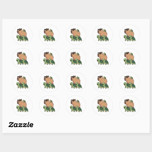 Schildpadden rijden Capybara, Grappig Capybara Ronde Sticker (Vel)