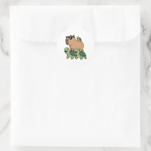 Schildpadden rijden Capybara, Grappig Capybara Ronde Sticker (Tas)