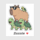 Schildpadden rijden Capybara, Grappig Capybara Sticker (Vel)