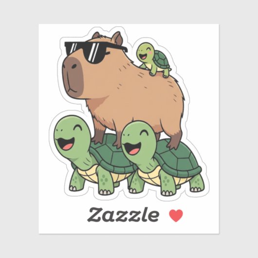 Schildpadden rijden Capybara, Grappig Capybara Sticker (Vel)