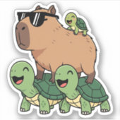Schildpadden rijden Capybara, Grappig Capybara Sticker (Voorkant)