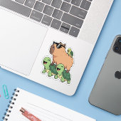 Schildpadden rijden Capybara, Grappig Capybara Sticker (Laptop met iPhone)